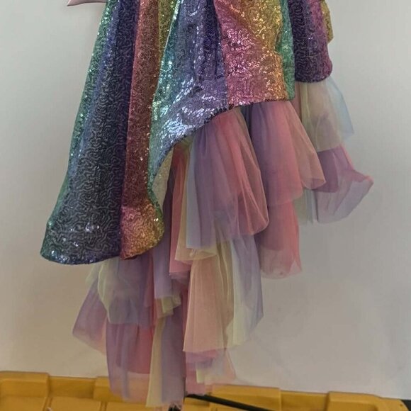 Girls Rainbow Sequin High-Low Dress Tulle Party Formal - Picture 10 of 10